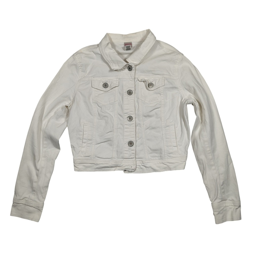 Canyon River Blues Denim Jacket Women M White Cropped Stretch Solid Cotton Blend